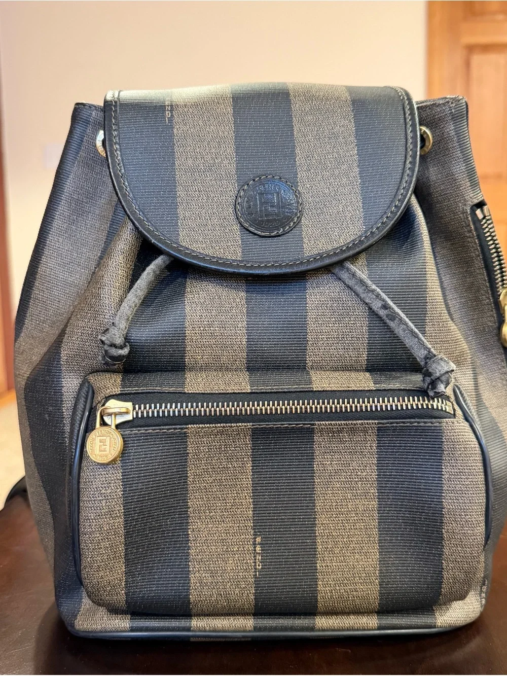 Vintage fendi Pequin Canvas Leather Backpack